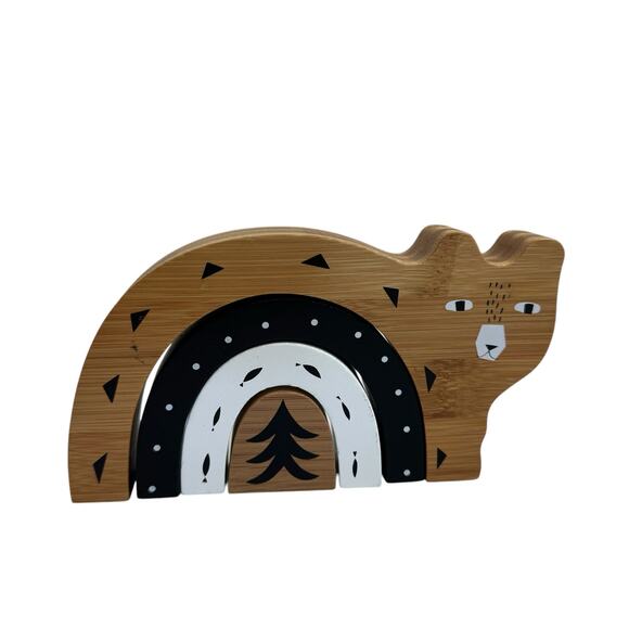 WEE GALLERY Bamboo Nesting Bear Toddler Stacking Toy Natural Forest Outdoor Wood - Picture 1 of 7